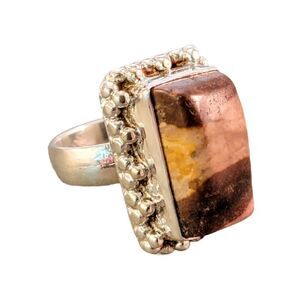 Large Sterling Brown Tan Picture Jasper Statement Ring